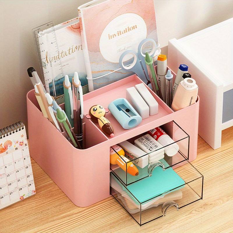 Pen Organizer With 2 Drawers, Multi-Functional Pencil Holder For Desk,  Holder Storage Box For Desk, Office Supplies, Vanity Table Office School  Home